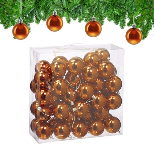 Relaxdays Palline di Natale, Set da 50 Palle Albero, Addobbi Natalizi, ∅ 6 cm, Sfere in Plastica Lucida, Arancione