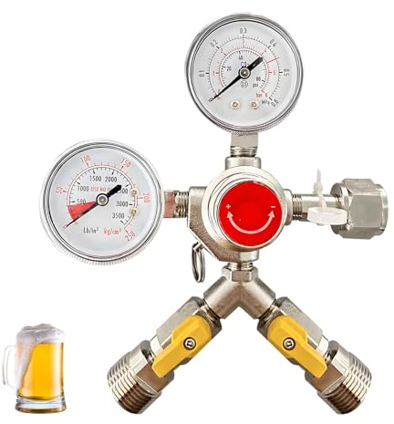 Riduttore di Pressione, Regolatore Della Bombola del Gas CO2 Gas Regulator con Manometro di Alta Pressione 0–200 Bar e Manometro di Bassa Pressione 0–4 Bar per Macchina Della Birra Produzione di Birra