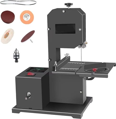 HaiZethonic Sierra De Cinta De Sobremesa Profesional,Sierra De Cinta Multiusos Automática De 800 W, Cortes Rectos/Curvos/Arcos/Multiángulo, Ideal para Moler Y Pulir