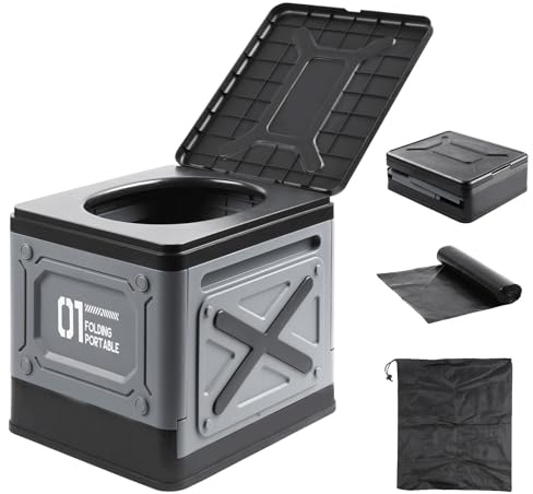 SJUX Portable Toilet for Adults, Collapsible Travel Toilet for Camping, Car, Boat & Emergency Use – Lightweight Folding Potty with Lid & Bag, Compact for Outdoor & RV