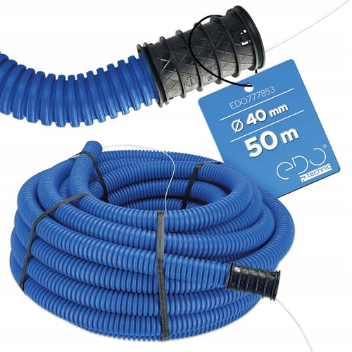 50 mètres – Gaine Electrique Annelée de Protection (Ø 40mm x 50m) – Gaine Câble Double Paroi avec Aiguille de Tirage pour Pose Enterrée et Raccord 450N Bleu IP56 – EDO Technic