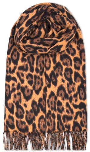 malito – Sciarpa da donna alla moda – XXL morbida viscosa mix cashmere – Sciarpa invernale con stampa leopardata moderna e lunga – Pashmina Stola Animalprint S605, marrone chiaro, Taglia unica