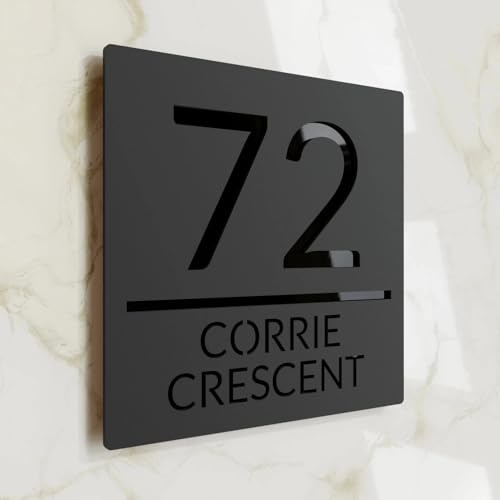 Placas De Números De Casa Acrílico 3D Personalizadas, Letrero De Número Personalizado Con Nombre De Calle, Placas De Dirección Mate Huecas Modernas Al Aire Libre For El Hogar/Patio/Calle(25x25cm)