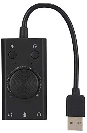 Ticfox USB SC2-ljudkort, högpresterande spelare, extern ljudadapter med volymkontroll för stationär dator, bärbar dator, Mac OS Linux, svart