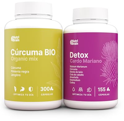 Pack Cardo Mariano 3X Acción 155 Cáps + Cúrcuma BIO con Pimienta Negra y Jengibre 300 Cáps | Con Colina que Contribuye a la Función Hepática Normal | 455 Cápsulas | Nutribrain