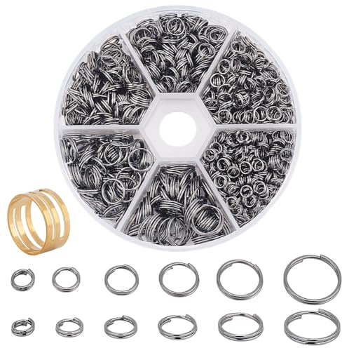 PH PandaHall - Lot de 920pcs Anneaux Doubles en Fer Anneaux à Double Boucle Double Anneau de Jonction Split Rings Sets Jump Rings pour Création de Bijoux, Haute Qualité, Gunmetal, 4-10mm
