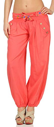 Malito - Damen Haremshose - Leichte Stoffhose aus Baumwolle - Bequeme Hippie Sommerhose für warme Tage - Aladinhose/Pumphose 3417 (Coral)