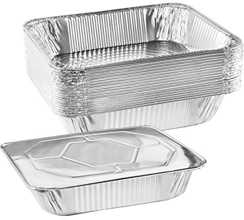 NYHI 9x13 Aluminum Pans With Lids, Disposable Half Size Steam Table Foil Pans for Catering, Baking, Roasting, Buffet Trays, Food Containers – (10 Pack)