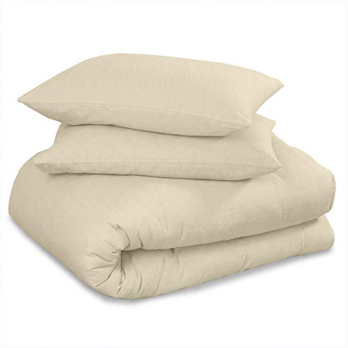 Luxury Premium Quality Plain Dyed Flannel Sheet Set, Fitted Bedsheet and Flat Bedcloth with Matching Pillowcases, 100% Brushed Cotton Easy Care Flannelette Bed Linen, Cream, Kingsize Bedding