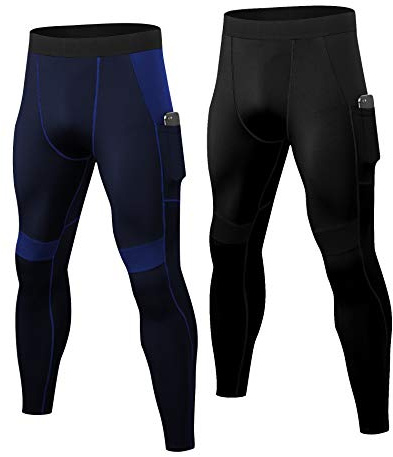 YUSHOW 2 Pack Mens Compression Leggings Cool Dry Sports Running Tights | Base Layer Bottom Cycling Pants for Workout Athletic Training Gym