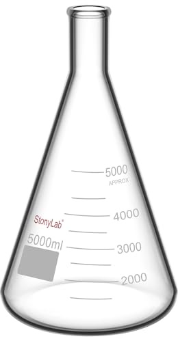 stonylab 1-Pack Glass Heavy Wall Narrow Mouth Erlenmeyer Flasks with Heavy Duty Rim (5000ml)