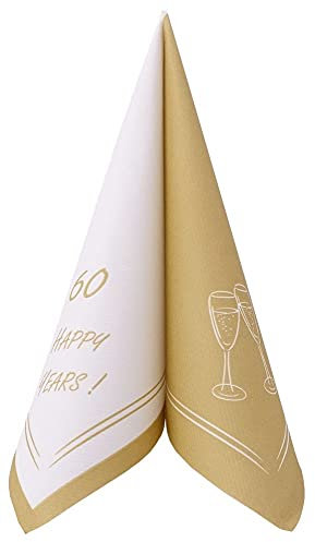 APARTina Serviette HAPPY YEARS, stoffähnlich ideal für 60. Geburtstage, 40 x 40 cm, 50 Stück Einwegservietten stoffähnliche hochwertige Geburtstagsservietten Servietten (Gold, 60 Jahre)