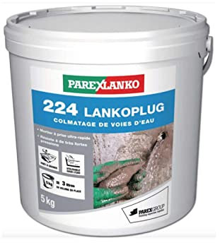 PAREXLANKO - Mortier anti-infiltration ultra-rapide - LANKO 224 PLUG - Colmatage instantané pour fuites sous pression, caves et sous-sols humides - Seau 5kg