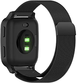 MiRowy 20mm Metall Armband für Garmin Approach S50/S44/Vivoactive 6/5/Forerunner 570 42mm/165/165 Music, Magnetisch Edelstahl Uhrenarmband für Garmin Venu Sq 2/Sq 2 Music/Venu 2 Plus, Schwarz