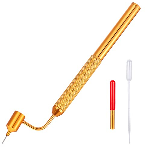GORGECRAFT Stylo de Peinture à Lignes Fines Inclinées Détaillant Fluide Écrivain Stylo Applicateur de Peinture Or Extra Fine Ligne Pointes en Laiton avec Compte-Gouttes pour Retouche de Précision