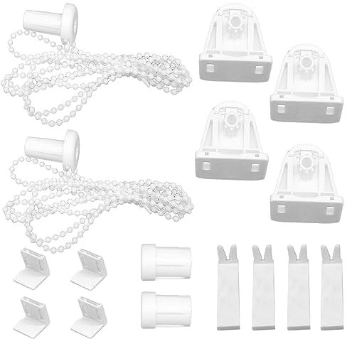 NHBETYS 2 Set 17mm Roller Blind Fittings, Plastic Roller Blind Spares Replacement Repair Kit Roller Blind Brackets with Beaded Chain for Fixing Curtain Blinds Shades Windows(white)
