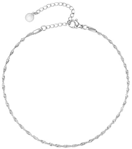 day.berlin Damen Fußkette Twist in Silber, Fußkettchen gedreht 22cm + 5cm variable Länge, 316L Edelstahl nickelfrei und wasserfest