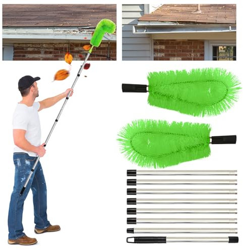 10ft/310cm Gutter Cleaning Tool from the Ground, Adjustable Angle Gutter Cleaning Brush with Stainless Extension Pole for Cleaning Roof Leaves, Snow, Dirt and Spills Downpipe (Yellow)