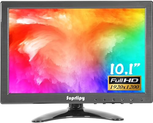 Suprlipy 10 pollici FHD Small IPS Monitor LCD Display 1920 x 1200 60 Hz 16:10 con ingresso BNC VGA AV Altoparlante incorporato per telecamera di sicurezza CCTV DVR PC STB console di gioco