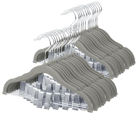 ManGotree 30cm Grucce di Velluto per Bambini con Clip Mobili, Ultrasottili Antiscivolo in Feltro (Confezione da 28, Grigio)