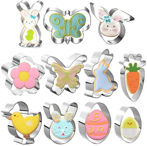 AWAVM Easter Cookie Cutters Set-11 Piece-Diswasher Safe-Easter Egg Bunny Flower Butterfly Chick Carrot Sheep-Funny Easter Biscui Cutters Christmas for Children