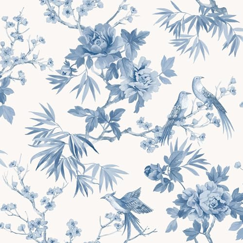 Rasch Amelie Chinoiserie Japanese Oriental Style Wallpaper Perfect for Feature Walls, Bedrooms, Livin and Dining Rooms Blue/White 260554