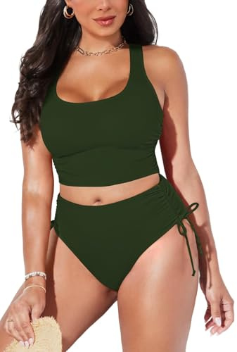 Pink Queen Summer High Waisted Women Bikini Sets Army Green