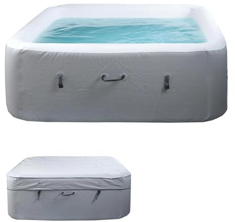 Piscina HWC-N97, piscina sostitutiva 5 persone, gonfiabile interna/esterna in tessuto dropstitch, quadrata 180cm grigio-bianco