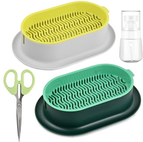 Marjoramy 2 Pièce Bac à Herbe à Chat Hydroponique, Plateau d'herbe à Chat avec Pulvérisateur et Ciseaux, Plateau de Jardinière d'herbe à Chat en Plastique, Kit Culture Herbe à Chat, Pot à Herbe à Chat