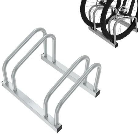 FIVMEN Cykelställ för 2 cyklar cykelhållare ställställ golv och vägg montering 37 cm hjulavstånd galvanisering flera stativ för 30–65 mm däckbredd mountainbike vägcykel MTB, silver