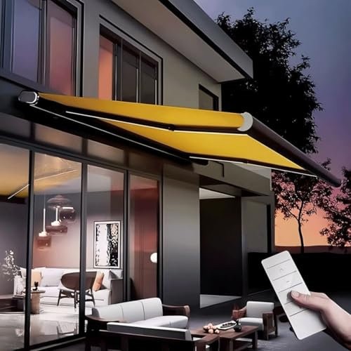 Tenda elettrica retrattile con telecomando, telaio in alluminio, copertura motorizzata per patio, design a cassetta completa per terrazza esterna, cortile, giardino e balcone