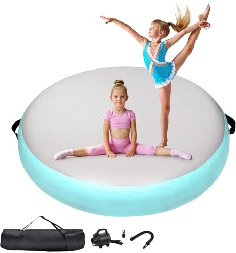 KIKILIVE Colchoneta Gimnasia Cojín Inflable Redondo 20cm Altura, para Acrobacias, Entrenamiento & Yoga 100/140cm con Bomba 600W & Parches