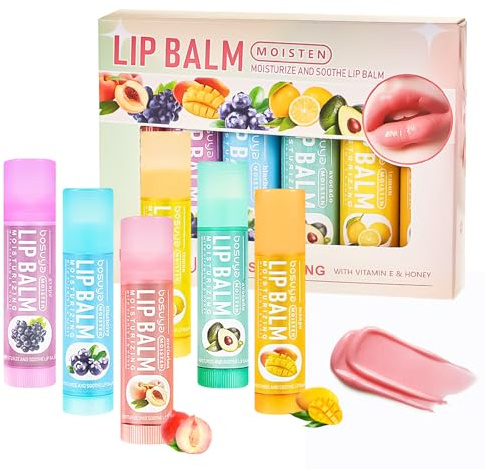 Juego de bálsamo labial afrutado con 6 unidades, juego de bálsamo de labios hidratante, cuidado de labios para labios muy secos, cuidado de labios, hidratante, regalo para niñas