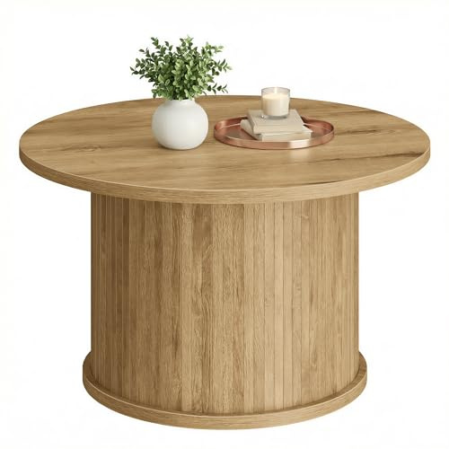 VASAGLE MIRIANA Collection - Table Basse Ronde, Table de Salon, Design Tambour, Style Mid-Century Modern, Montage Facile, pour Salon, Bureau, 80 x 45 cm, Marron Naturel LCT276K101