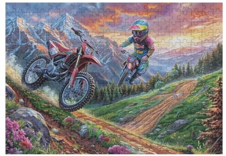 Atractivo Piloto de Motocross Montaña Moto de Cross Aventura Salvaje Puzzle 300 Piezas para Adultos Divertido Relajante Y Cautivador Familia Y Amigos 300 PCS（40x28cm）
