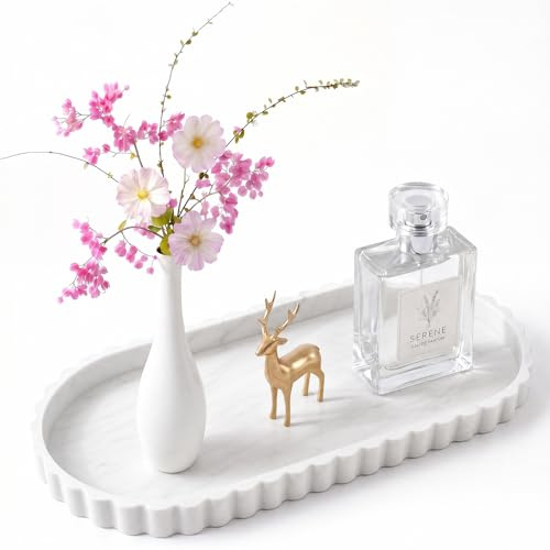 Bagno Vassoio Portaoggetti, 30,5x13,5 cm Ovale Vassoio Decorativo Per Piano Lavabo, Vassoi Marmo In Silicone Con Bordo Smerlato, Eleganti Vassoi e Portaoggetti Per Cosmetici, Profumi Decorazioni Bagno