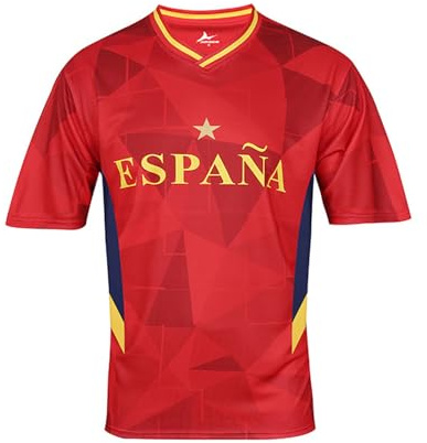 Adult Football Jersey Short Sleeve for Men Classic Style Spain Football Shirts Sport Casual T Shirt Training Jerseys Tops for Fans and Sports Activities
