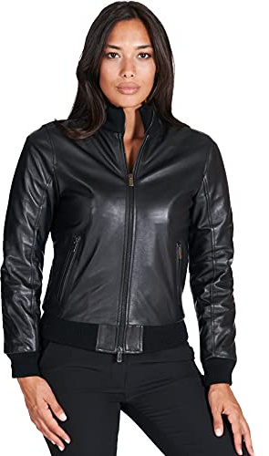 D'Arienzo Bomber Pelle Nera Donna Giacca Vintage Vera Pelle Made in Italy G155 Nero/M