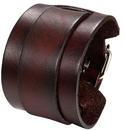 Flongo Herren Lederarmband, Groß Breite Leder Echtleder Armband Armreif Lederarmband Manschette Gürtel Braun Silber Punk Rock Biker Motorradfahrer Einstellbar Verstellbar Herren Accessoires