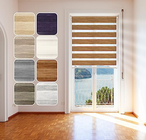 Doppelrollo Natural, Braun, 100x150cm - Duo-Rollo Klemm Fix mit Klemmträger, Fenster-Rollo/Seitenzug-Rollo ohne Bohren, lichtdurchlässig und verdunkelnd