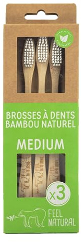 FEEL NATURAL Cepillo de dientes mediano 858713, juego de 3