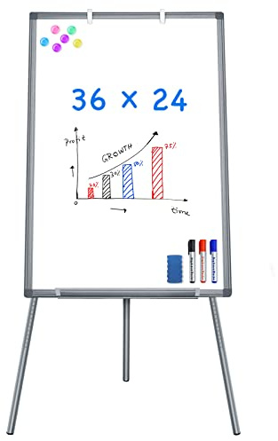 Easel Whiteboard - Magnetic Portable Dry Erase 36 x 24 Tripod Height Adjustable, 3' x 2' Flipchart Easel Stand White Board for Office (36x24 Gray)