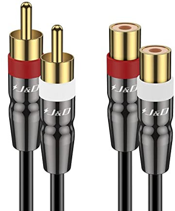 J&D 2 Cinch-Verlängerungskabel Männlich zu Weiblich, Kupfergehäuse Vergoldeter 2RCA-Stecker auf 2RCA-Buchse Stereo Audio Extender Kabeladapter, 2,7 Meter