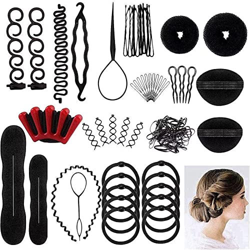 25pcs Haare Frisuren Hilfe Set, Haar Zubehör styling set für Unsterschiedliche Haarestyle,Hair Styling Werkzeug Kit, Mädchen Magic flechthilfe Pads Schaum frisur zubehoer set für DIY