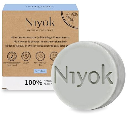 Niyok® Douche Tout-en-Un «Sensitiv» (80g) • Savon Corps + Cheveux + Visage • Soin Doux Naturel • Cosmétique Végan & Durable