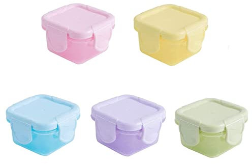 KAIAIWLUO Small Plastic Pots,5 PCS Mini Weaning Pots with Lids Baby Food Storage Boxes Food Container Weaning Feeding Freezer Food Pots 60ML