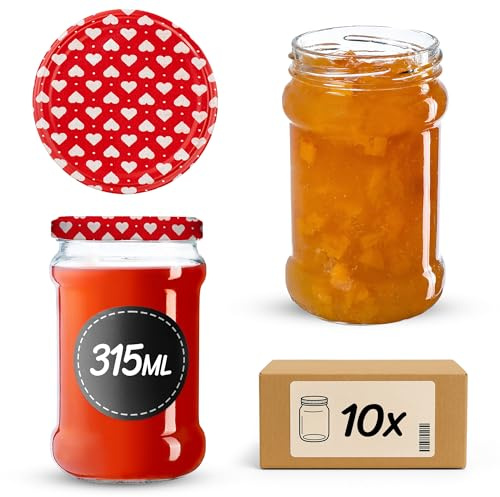 KADAX Lot de 10 petits bocaux de 315 ml fi66 pour miel, confiture, pots à confiture, pots à confiture, pots à miel avec couvercle, bocaux hermétiques, bocaux à conserve, bocaux ronds, pots