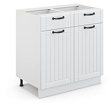 Vicco Badschrank Fame-Line, Weiß Landhaus/Weiß, 80 x 81.6 cm ohne Arbeitsplatte