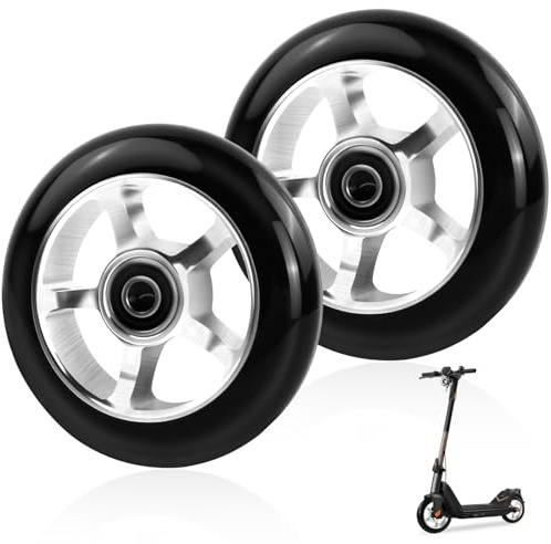 Granvoo 2 Piezas Ruedas de Patinete 100mm - Metal Core Para Scooter Freestyle, Diámetro 100 mm, Para Stunt Clásicos (Negro-Plateado)