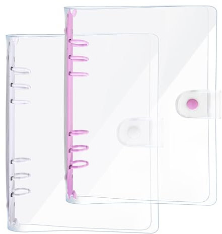 DY.2ten 2 Stück A5 Transparent Ringbuch Ordner, Weich Notizbuch Planer Ordner PVC Einband, Binder 6 Ringe Ringmappe Ringordner Nachfüllbares(Lila/Weiß A5 Bindemittel)